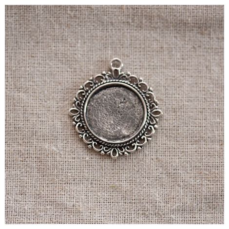 Pendentif Cadre de cabochon Rond 20mm Vintage Argent vieilli