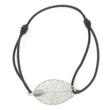 Bracelet cordon élastique ajustable feuille argent