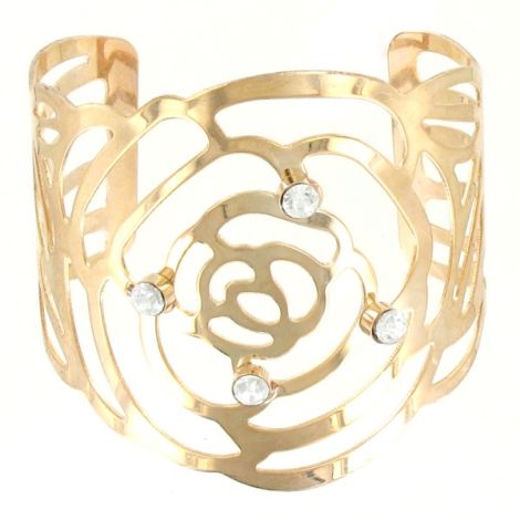 Bracelet manchette rigide  fleur rose