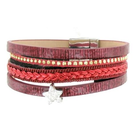 Bracelet mutlirangs rouge étoile strass