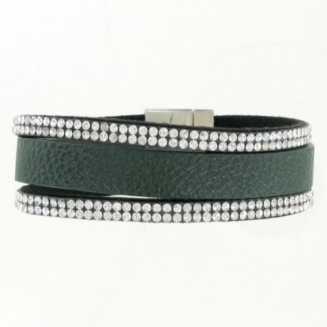 Bracelet multirangs vert et strass