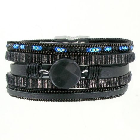 Bracelet multirangs noir perle à facettes
