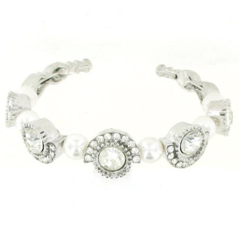 Bracelet semi rigide métal argenté perles
