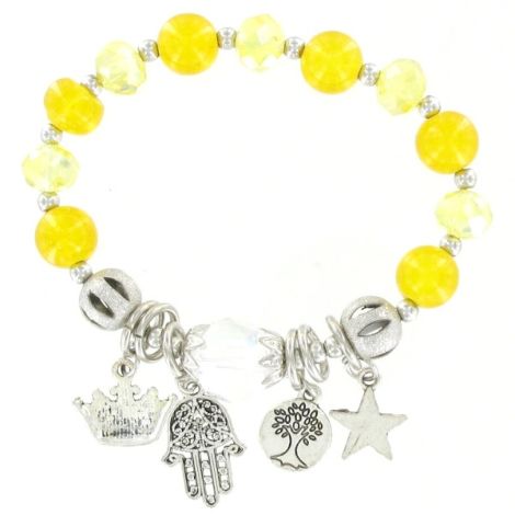 Bracelet élastique perles jaune et pendants