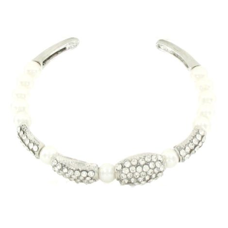 Bracelet jonc argenté avec perles et strass