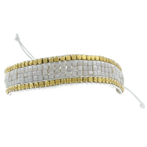 Bracelet perles tissées grises et bronze 