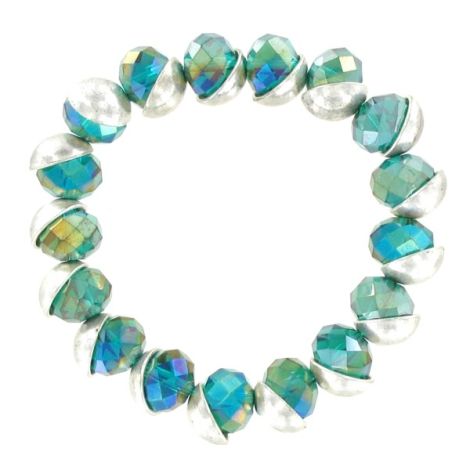 Bracelet élastique perles vertes séparateur argenté