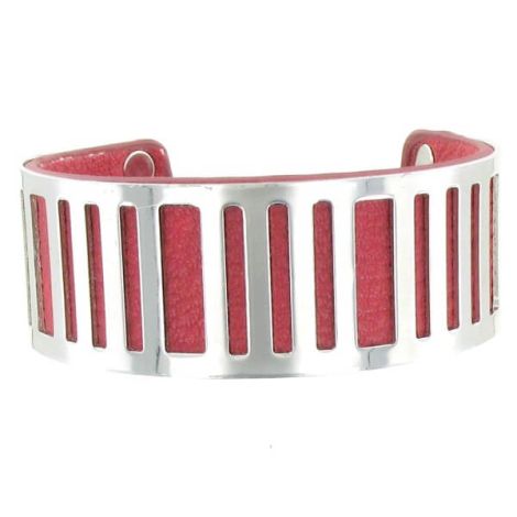 Bracelet rigide métal sur cuir rouge