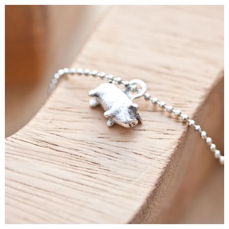 Breloque Cochon relief Argent vieilli