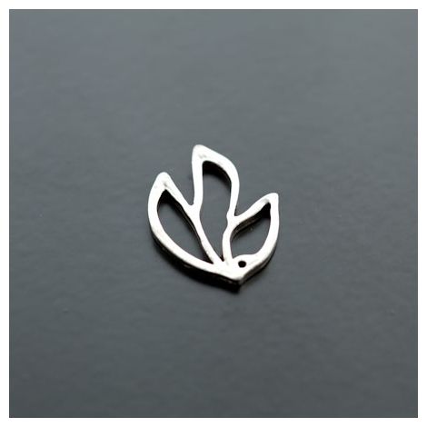 Breloque Feuille contour Argent vieilli