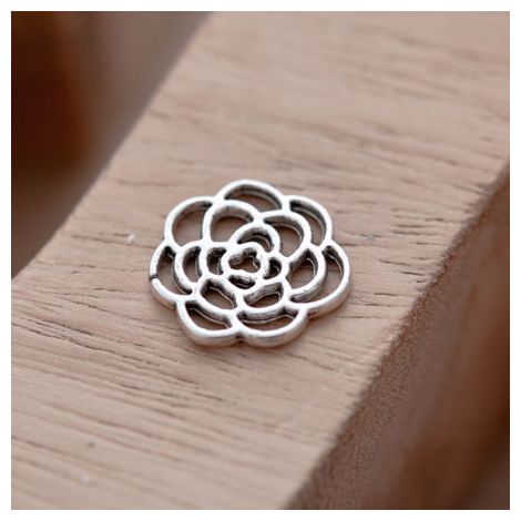 Breloque Fleur Rose Filigrane Argent vieilli