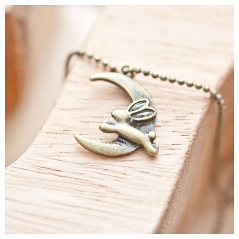 Breloque Lapin lune volant Bronze vieilli