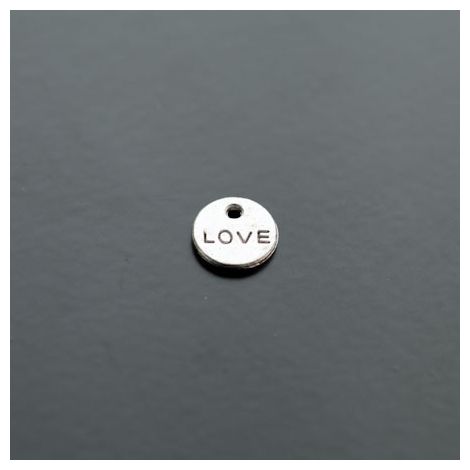 Breloque Mini Plaque Ronde LOVE Argent vieilli