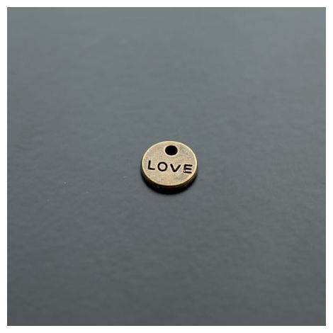 Breloque Mini Plaque Ronde LOVE Bronze vieilli