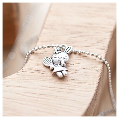 Breloque Petit lapin tennis Argent vieilli
