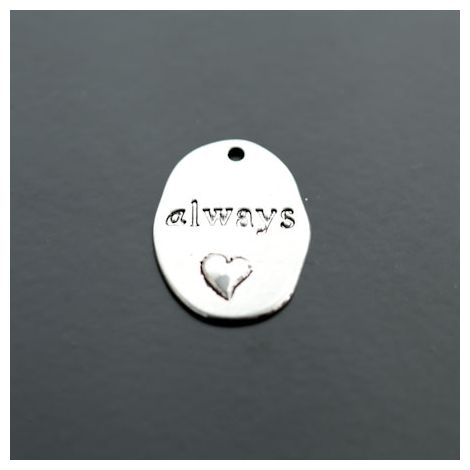Breloque Plaque Ovale Coeur Always Argent vieilli