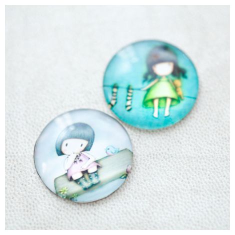 Cabochon en Verre Illustré 25mm Poupée Couleur Mixte