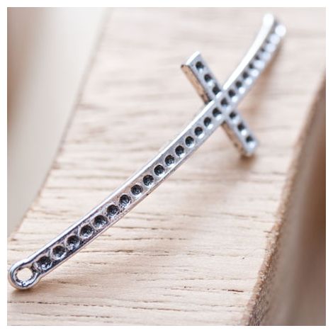 Connecteur Croix 52mm Courbé Argent vieilli