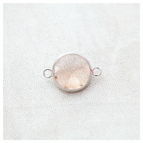 Connecteur en Verre 17mm Contour Argenté gris Pêche