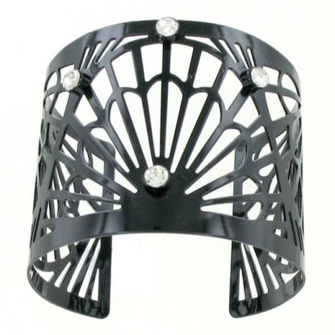 Bracelet manchette rigide métal noir et strass