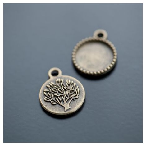 Pendentif à Cabochon 14mm Arbre de vie Bronze vieilli