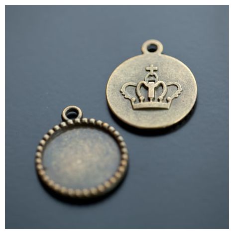 Pendentif à Cabochon 18mm Couronne Bronze vieilli