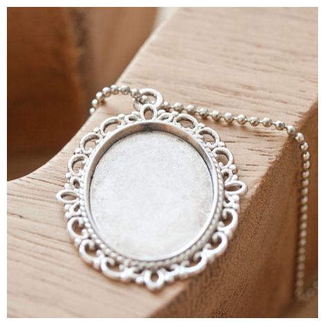 Pendentif à cabochon Ovale 24x18mm Argent vieilli