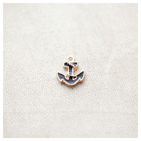 Pendentif Ancre 14mm Doré Émaillé Noir
