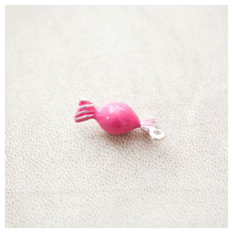 Pendentif Bonbon 23mm Argenté Émaillé Rose