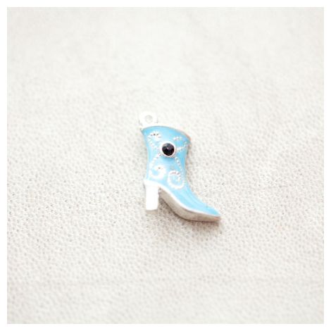 Pendentif Botte Strass 23mm Argenté Émaillé Bleu Turquoise