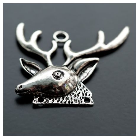 Pendentif Chandelier Tête de Cerf Argent vieilli