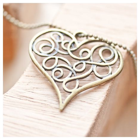 Pendentif Coeur filigrane plat Bronze vieilli