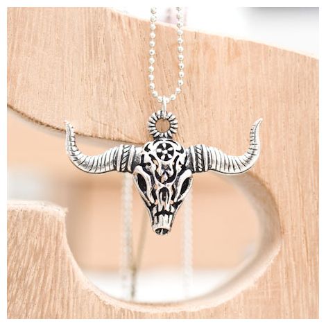 Pendentif Crâne de taureau Argent vieilli