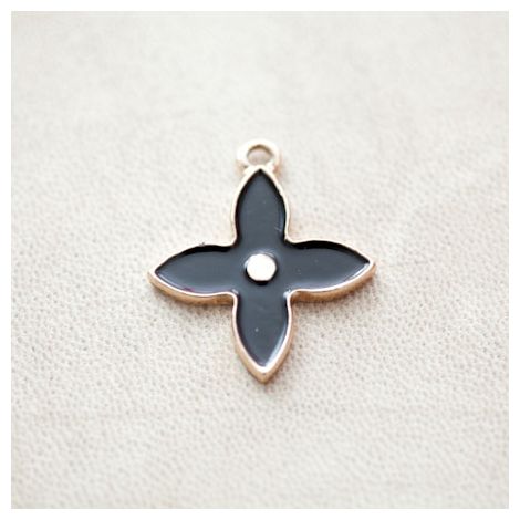 Pendentif Croix Plus 29x26mm Doré Émaillé Noir