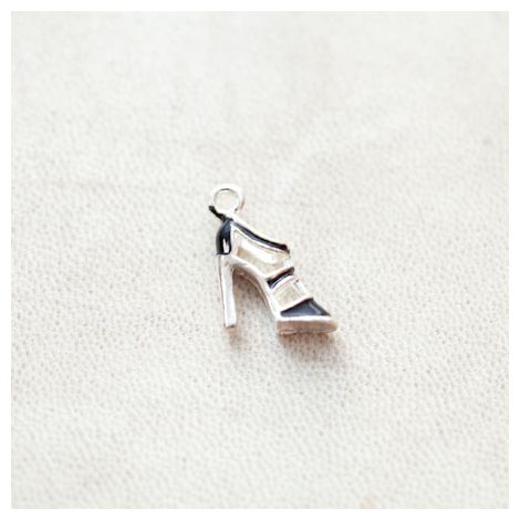 Pendentif Escarpin Talon 22mm Argenté Émaillé Noir