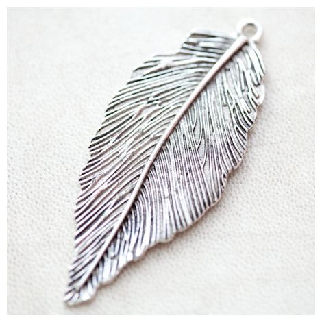 Pendentif Grande Feuille 61mm Argent vieilli