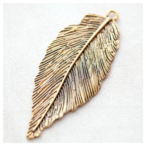 Pendentif Grande Feuille 61mm Doré vieilli
