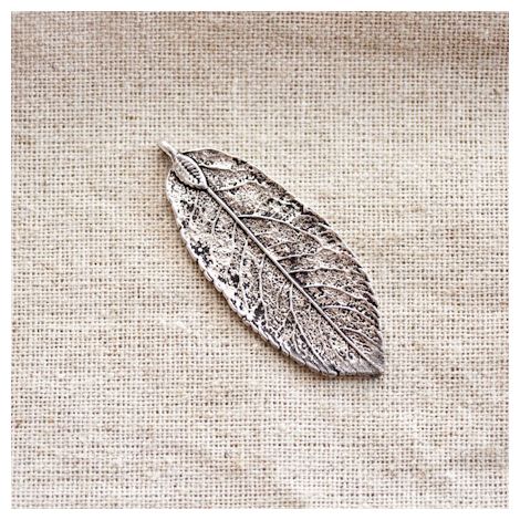 Pendentif Grande feuille fine Argent vieilli x 2