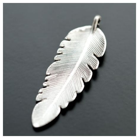 Pendentif Grande Plume 56mm Argent vieilli