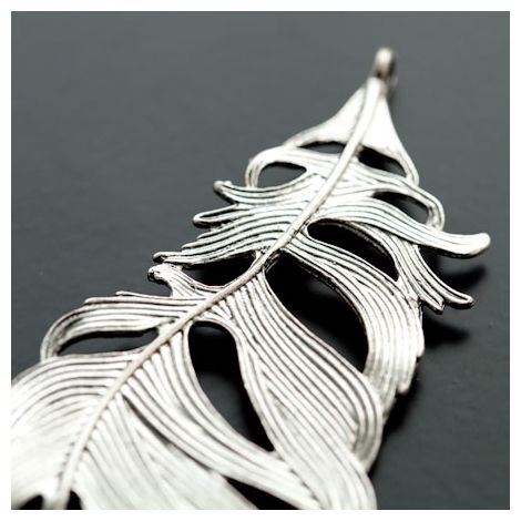 Pendentif Grande Plume Sauvage Argent vieilli