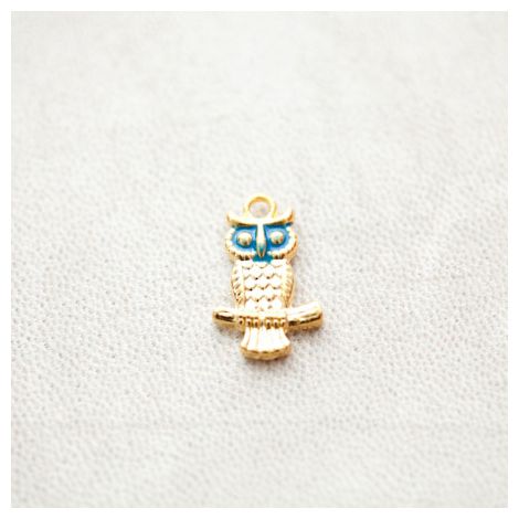 Pendentif Hibou avec branche Doré Émaillé Bleu