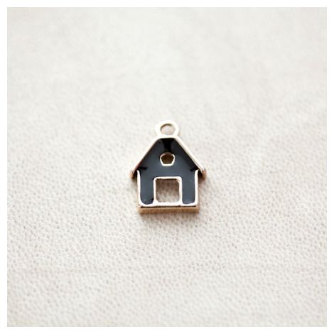 Pendentif Maison 17mm Doré Émaillé Noir