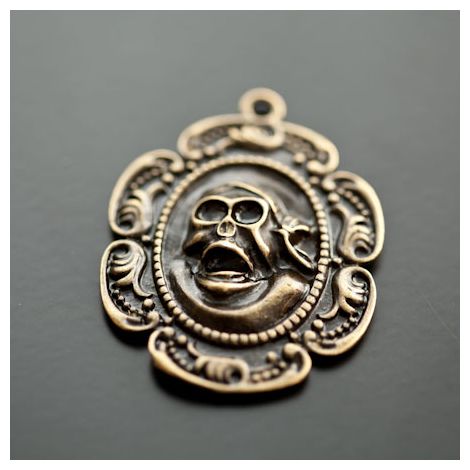 Pendentif Médaillon crâne de pirate Bronze vieilli x 2