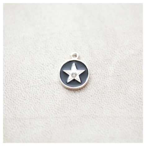 Pendentif Médaillon Étoile 16x13mm Argenté Émaillé Noir