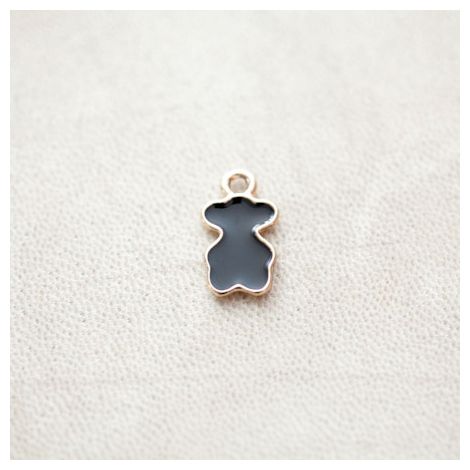 Pendentif Peluche Ours 17mm Doré Émaillé Noir