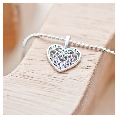 Pendentif Petit coeur filigrane plat Argent vieilli
