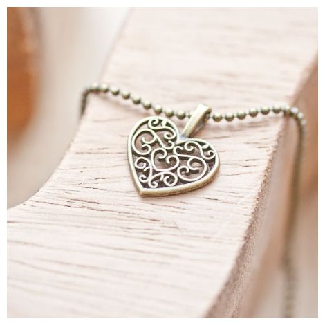 Pendentif Petit coeur filigrane plat Bronze vieilli