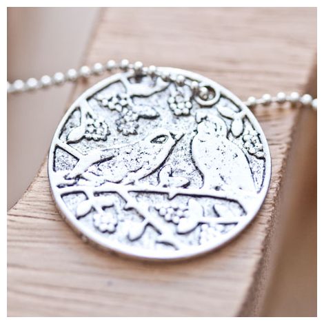 Pendentif Plaque Oiseaux chantant Argent vieilli