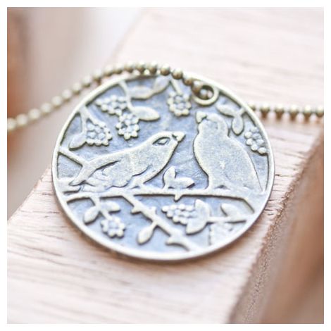Pendentif Plaque Oiseaux chantant Bronze vieilli