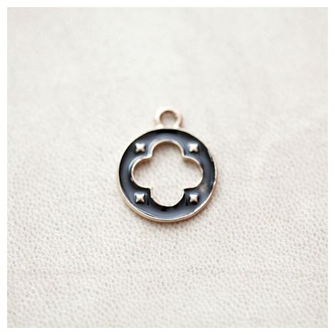 Pendentif Plaque Trèfle 22mm Doré Émaillé Noir